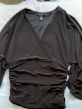 Black Wrap-Style Blouse with Flutter Sleeves